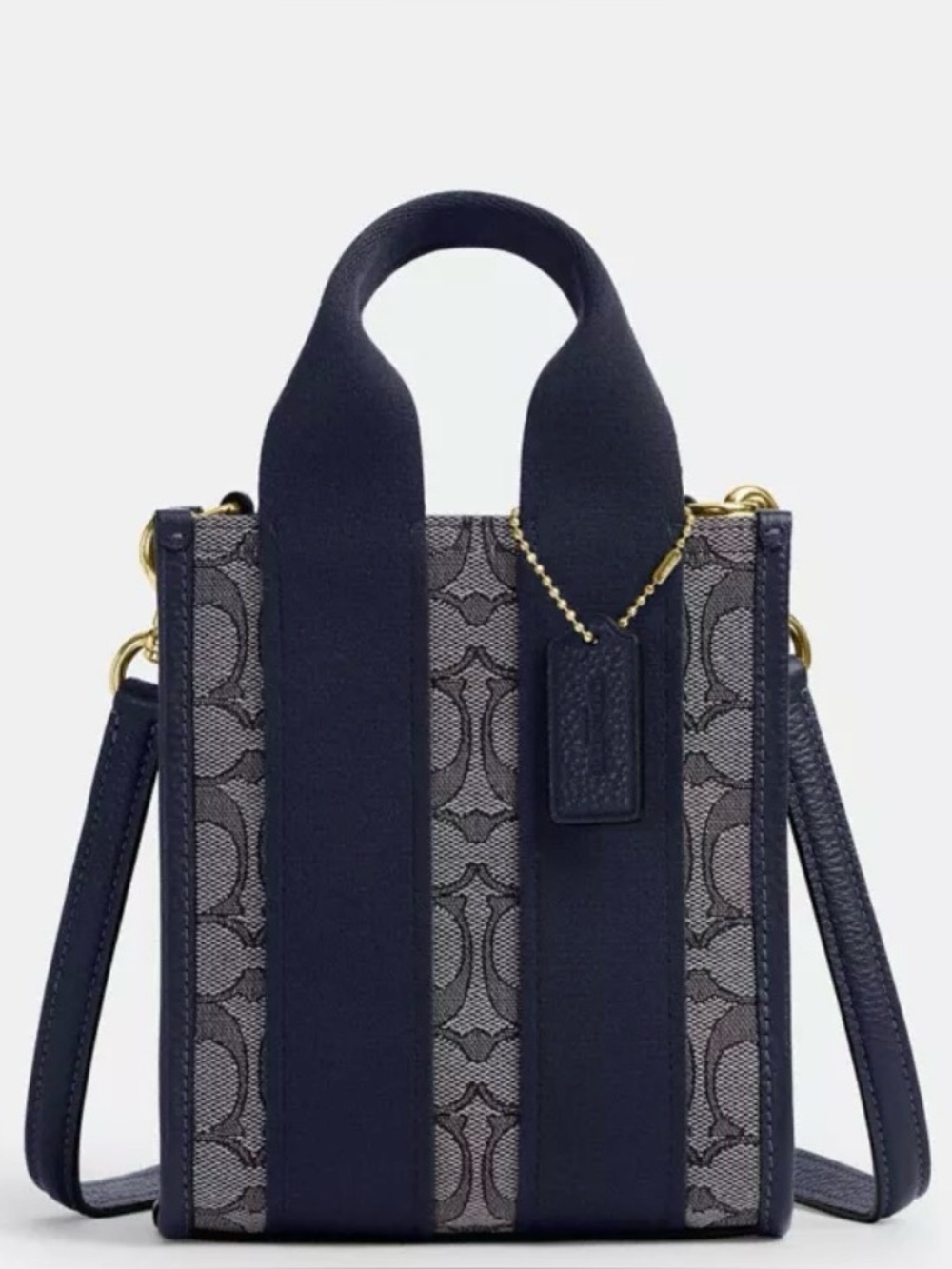 NWT Coach Smith Mini Tote Bag In Navy Signature Jacquard